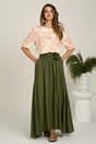 Fusta lunga kaki in clos din viscoza cu floare in talie, 1, dyfashion.ro