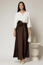 Fusta lunga maro din satin cu cordon floral voluminos, 3, dyfashion.ro