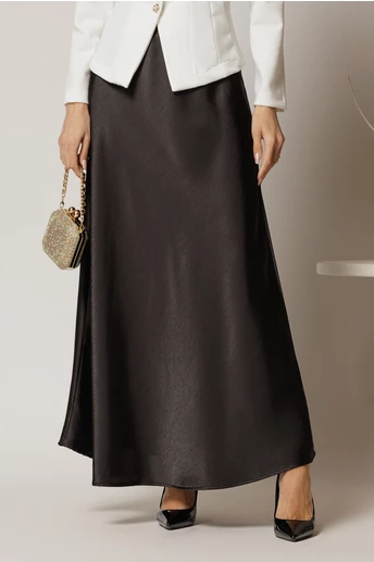 Fusta lunga neagra din satin