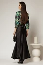 Fusta lunga neagra din satin cu cordon floral voluminos, 2, dyfashion.ro