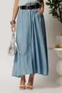 Fusta midi albastra din denim in clos cu nasturi si curea, 1, dyfashion.ro