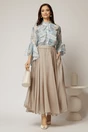 Fusta midi bej clos din tencel casual eleganta, 3, dyfashion.ro