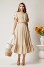 Fusta midi bej din rayon in clos cu volan la baza, 1, dyfashion.ro
