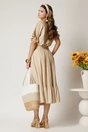 Fusta midi bej din rayon in clos cu volan la baza, 2, dyfashion.ro