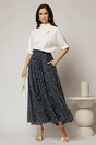 Fusta midi bleumarin cu buline clos din tencel casual eleganta, 3, dyfashion.ro
