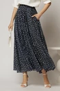 Fusta midi bleumarin cu buline clos din tencel casual eleganta, 1, dyfashion.ro