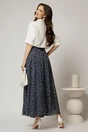Fusta midi bleumarin cu buline clos din tencel casual eleganta, 2, dyfashion.ro