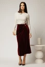 Fusta midi eleganta din catifea bordo cu aplicatie stralucitoare in talie, 3, dyfashion.ro