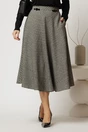Fusta midi gri cu imprimeuri si nasturi decorativi pe talie, 1, dyfashion.ro