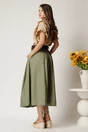 Fusta midi kaki din bumbac in clos cu pliuri si curea in talie, 2, dyfashion.ro