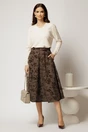Fusta midi maro cu imprimeuri din catifea si nasturi decorativi pe talie, 3, dyfashion.ro