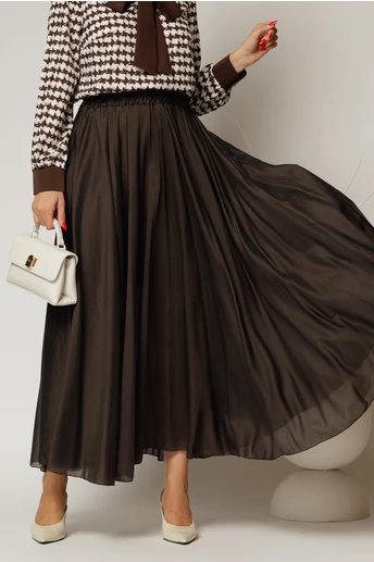 Fusta midi maro intens clos din tencel casual eleganta