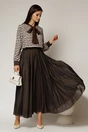 Fusta midi maro intens clos din tencel casual eleganta, 3, dyfashion.ro