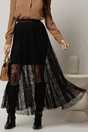 Fusta midi neagra in clos din dantela cu elastic in talie, 1, dyfashion.ro
