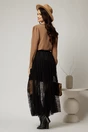 Fusta midi neagra in clos din dantela cu elastic in talie, 2, dyfashion.ro