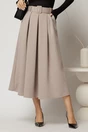 Fusta midi office din jerse bej cu pliuri si curea in talie, 1, dyfashion.ro