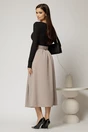 Fusta midi office din jerse bej cu pliuri si curea in talie, 2, dyfashion.ro