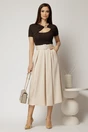 Fusta midi office din jerse ivoar cu pliuri si curea in talie, 3, dyfashion.ro