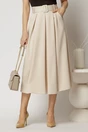 Fusta midi office din jerse ivoar cu pliuri si curea in talie, 1, dyfashion.ro