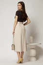 Fusta midi office din jerse ivoar cu pliuri si curea in talie, 2, dyfashion.ro