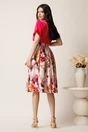 Fusta midi roz din tafta in clos cu flori magenta si pliuri, 2, dyfashion.ro