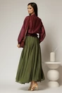 Fusta midi verde olive clos din tencel casual eleganta, 2, dyfashion.ro