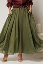 Fusta midi verde olive clos din tencel casual eleganta, 1, dyfashion.ro