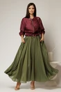 Fusta midi verde olive clos din tencel casual eleganta, 3, dyfashion.ro
