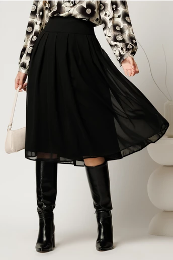 Fusta neagra eleganta din voal cu pliuri
