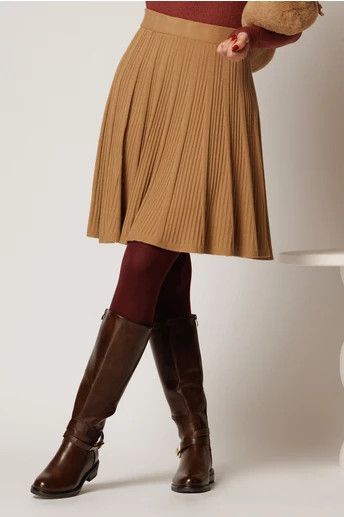 Fusta scurta casual maro deschis din tricot