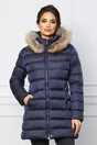 Geaca bleumarin cu blanita naturala la gluga, 2, dyfashion.ro