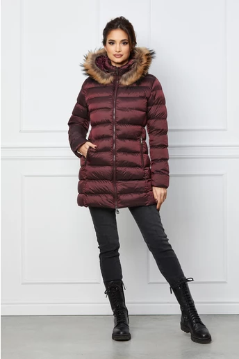 Geaca bordo cu blanita naturala la gluga