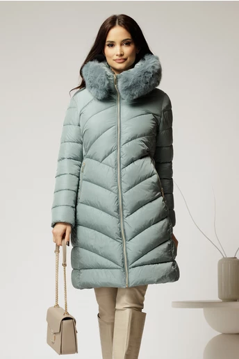 Geaca dama albastru bleu cu gluga si blanita detasabila