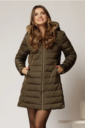 Geaca dama kaki cu gluga si blanita pe interior