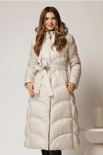 Geaca dama midi ivoar din fas cu gluga detasabila