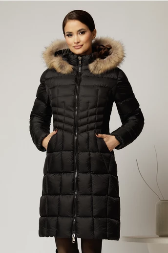 Geaca dama midi neagra cu gluga detsabila cu blanita