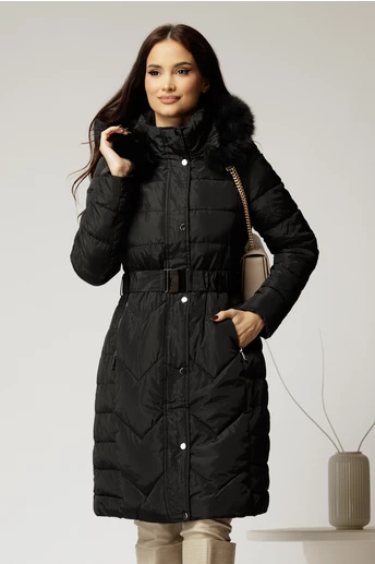 Geaca dama neagra cu cordon cu catarama in talie