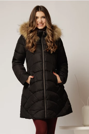 Geaca dama neagra cu croi drept si gluga detasabila