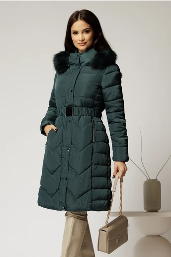 Geaca dama verde petrol cu cordon cu catarama in talie
