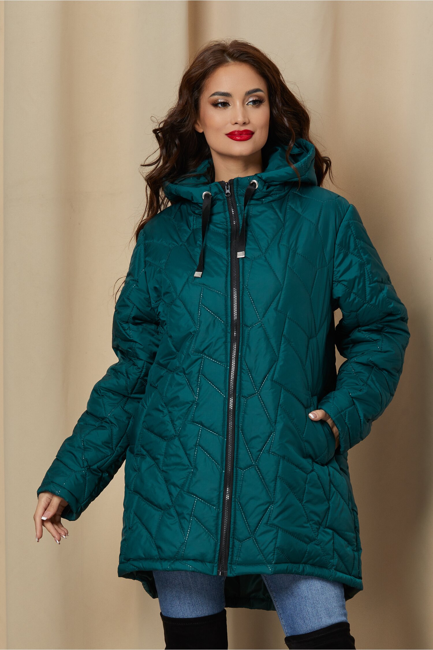 Geaca marina verde cu model geometric