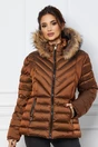 Geaca scurta maro cu blanita naturala la gluga, 2, dyfashion.ro