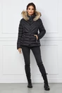 Geaca  scurta neagra cu blanita naturala la gluga, 1, dyfashion.ro
