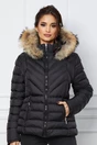 Geaca  scurta neagra cu blanita naturala la gluga, 2, dyfashion.ro
