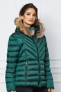 Geaca scurta verde cu blanita naturala la gluga, 2, dyfashion.ro