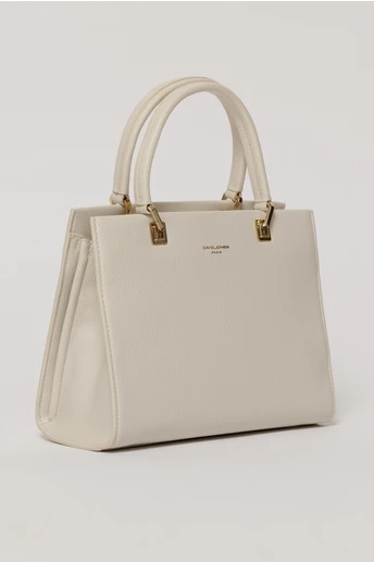 Geanta alba office patrata din piele ecologica cu maner dublu