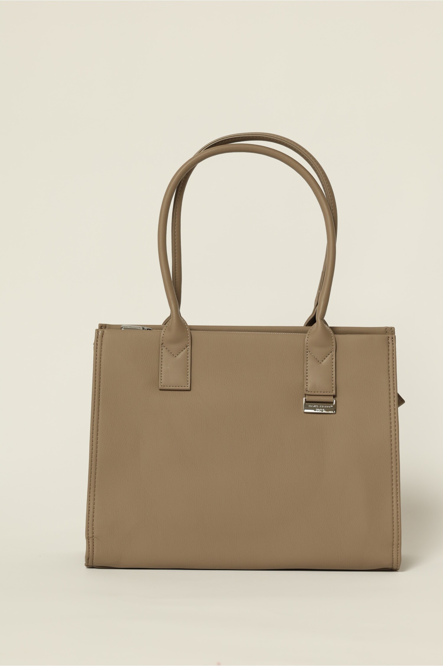 Geanta beige office cu detaliu argintiu