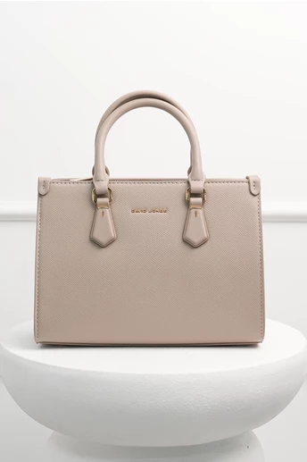 Geanta bej office patrata din piele ecologica