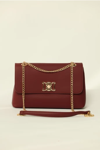 Geanta bordo eleganta cu detalii aurii