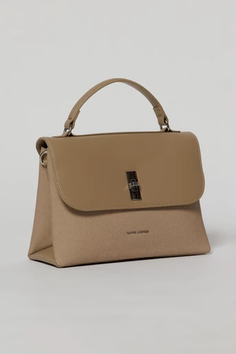 Geanta cu design modern in doua nuante de taupe