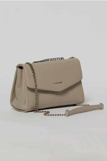 Geanta eleganta ivoar cu design structurat si lant argintiu